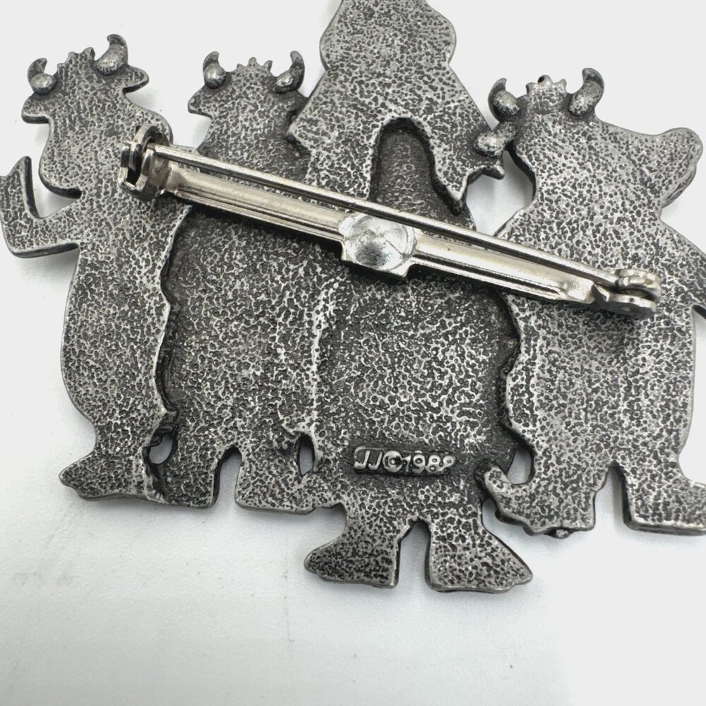Jj Jonette Brooch Pewter Vintage 1988 Happy Cows Farm Animal View 4
